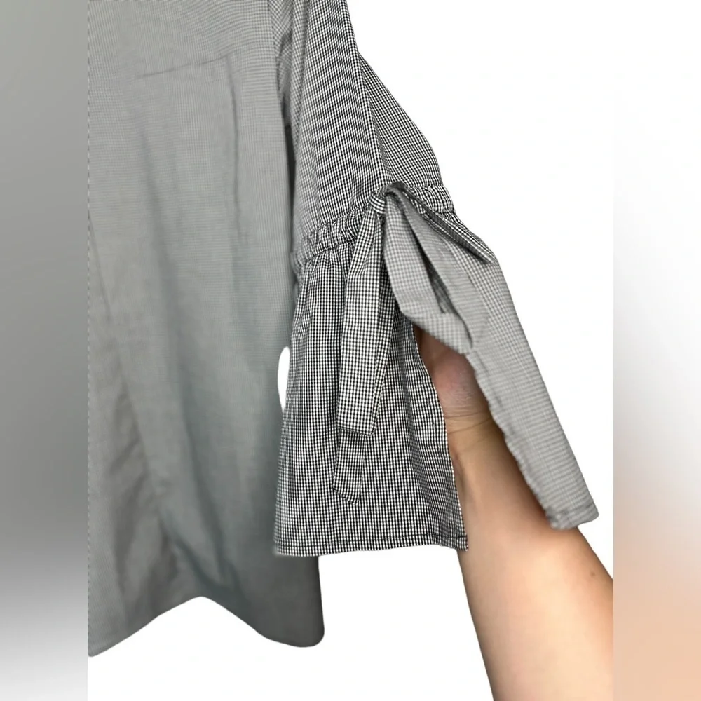 1. J Crew XXS Gingham plaid 3/4 bell flare sleeves slits bow keyhole in back - Picture 7 of 14